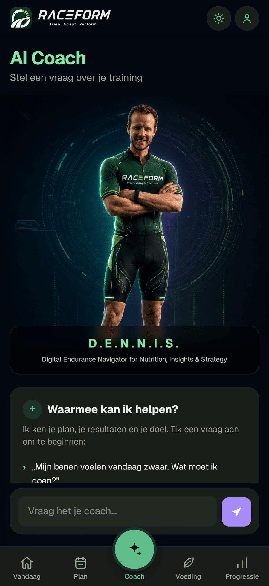 AI-coach die vragen over de training beantwoordt op basis van plan en resultaten