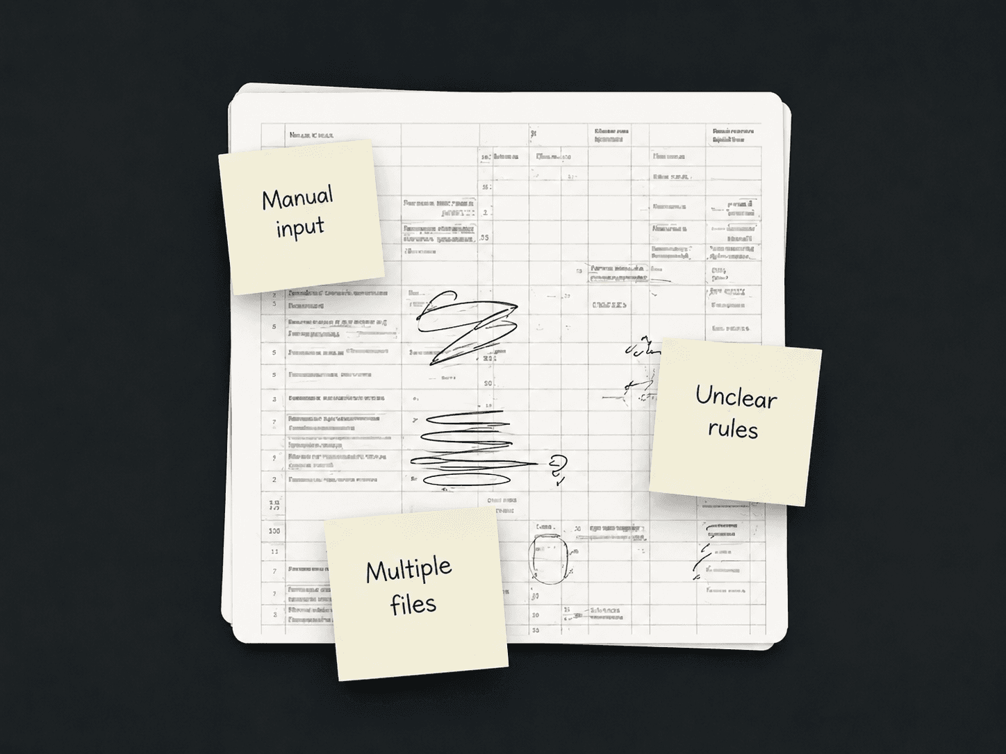 A printed process map full of sticky notes
