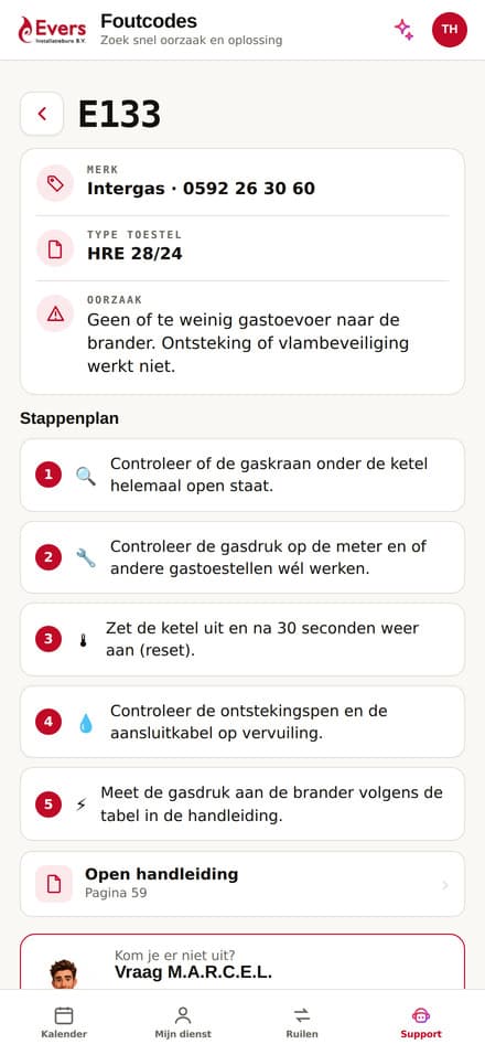 Stappenplan bij een foutcode, met oorzaak en controles op volgorde