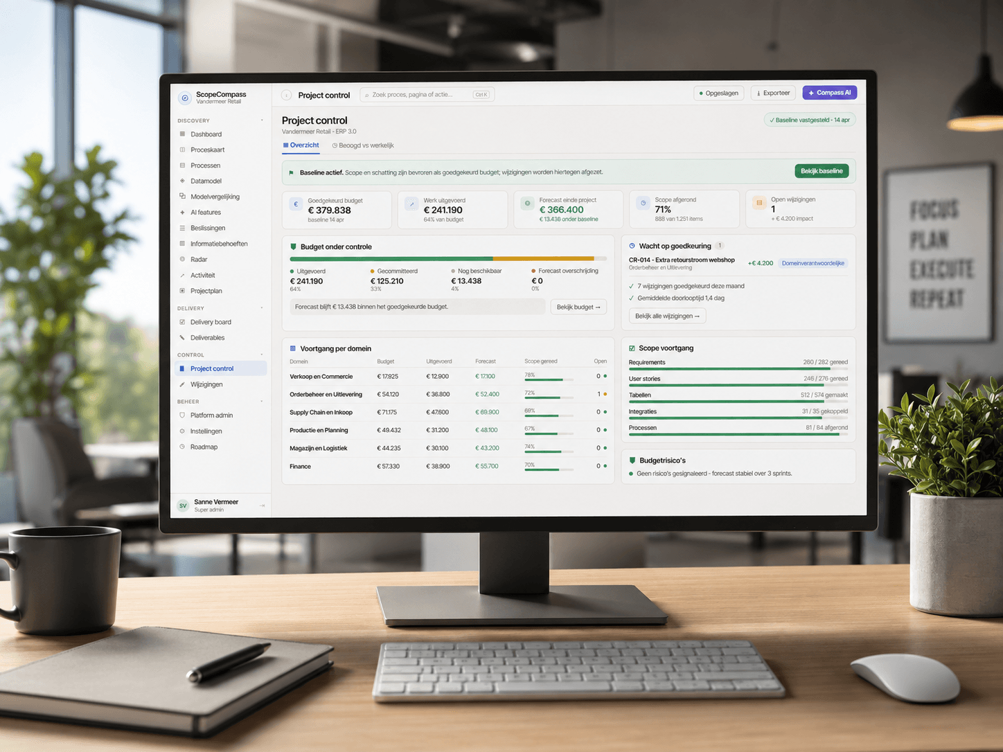 Scope Compass dashboard met de volledigheid van de intake per onderdeel